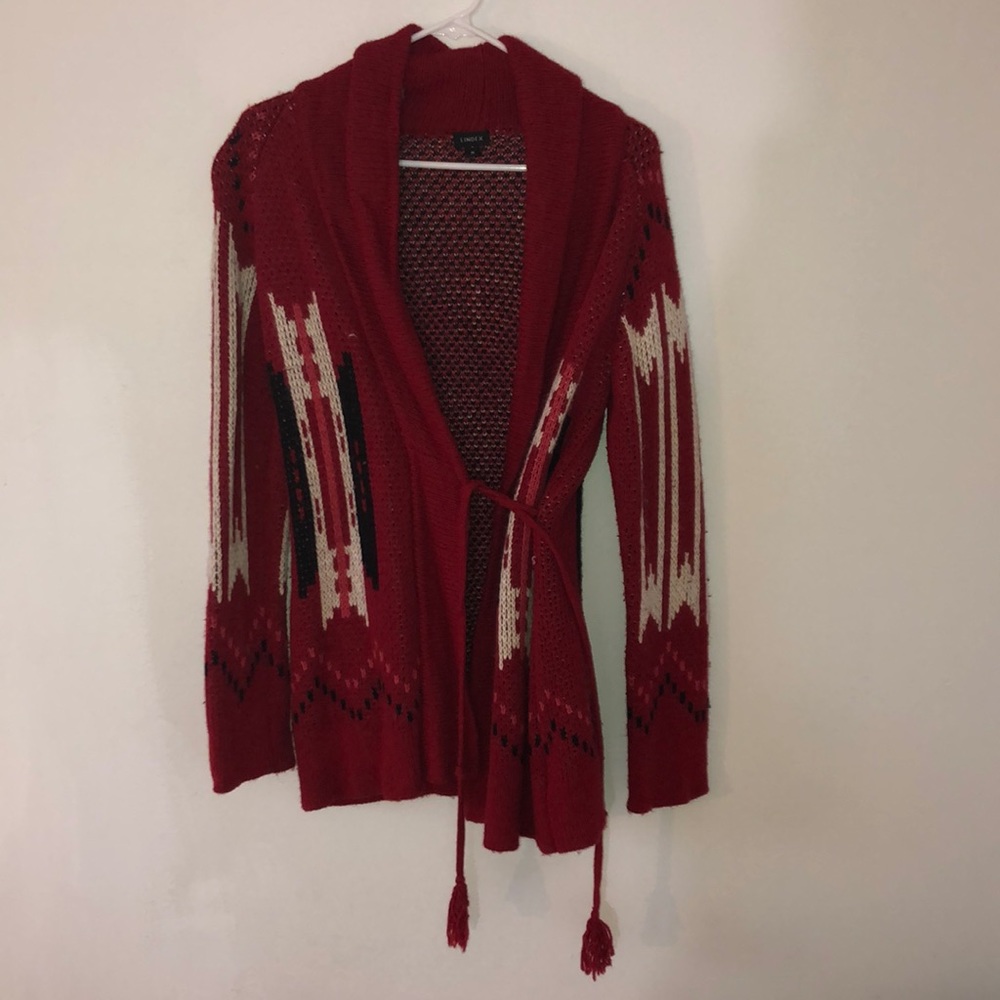 Red cardigan sweater